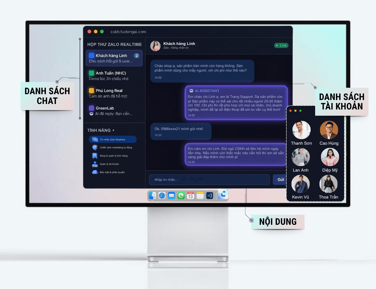 Giao diện chat Zalo CSKH tự động
